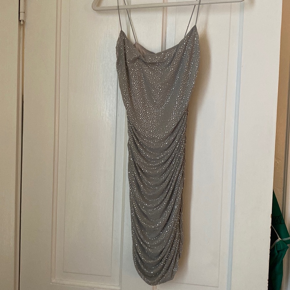 Oh Polly Gray Rhinestone Tight Dress